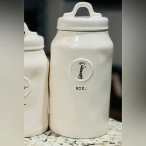 Rae Dunn Mix Tall White Ceramic Canister Jar Lid Artisan Collection Magenta 10"
